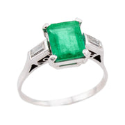 Estate Platinum Emerald and Diamond Ring