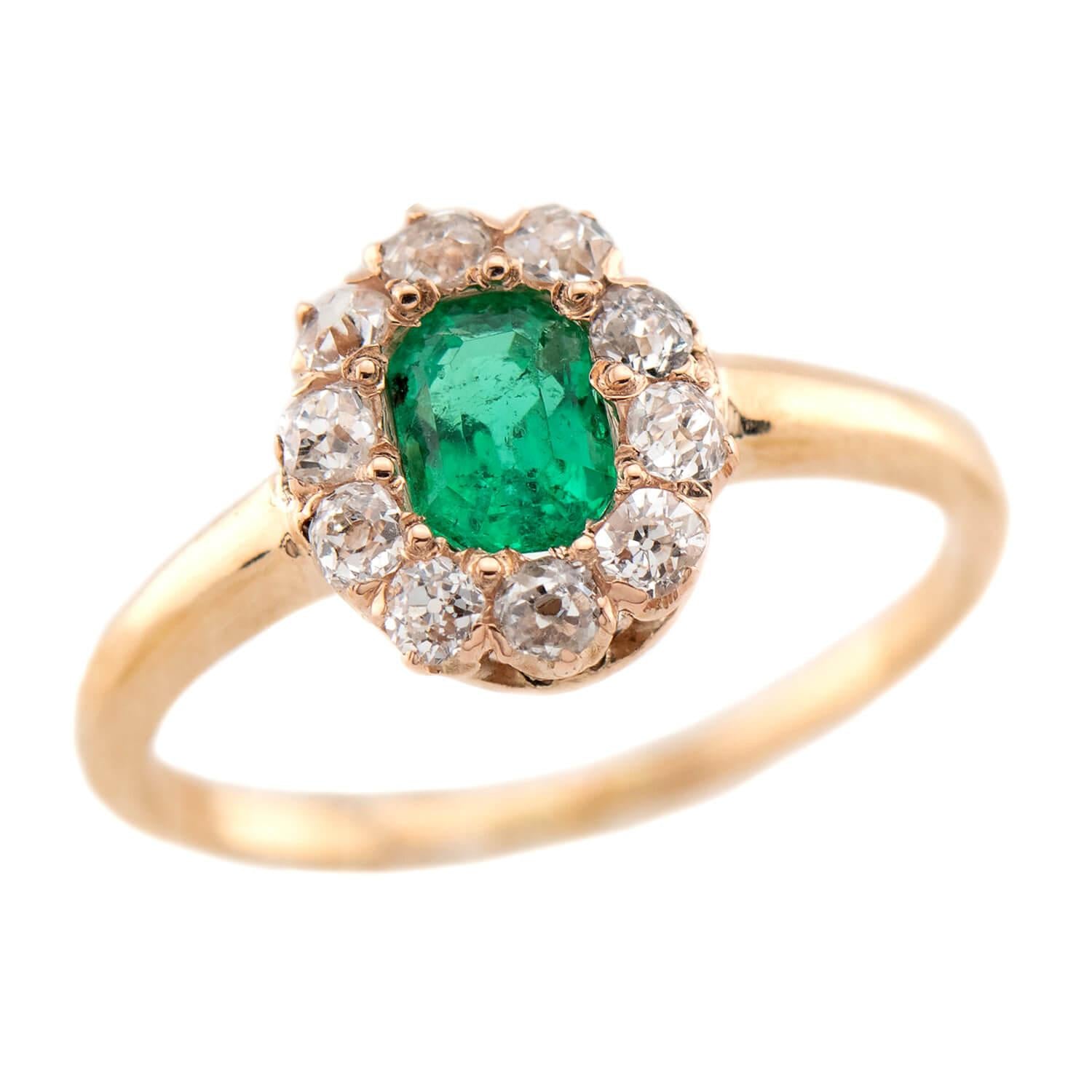 Victorian 14k Emerald & Diamond Halo Ring