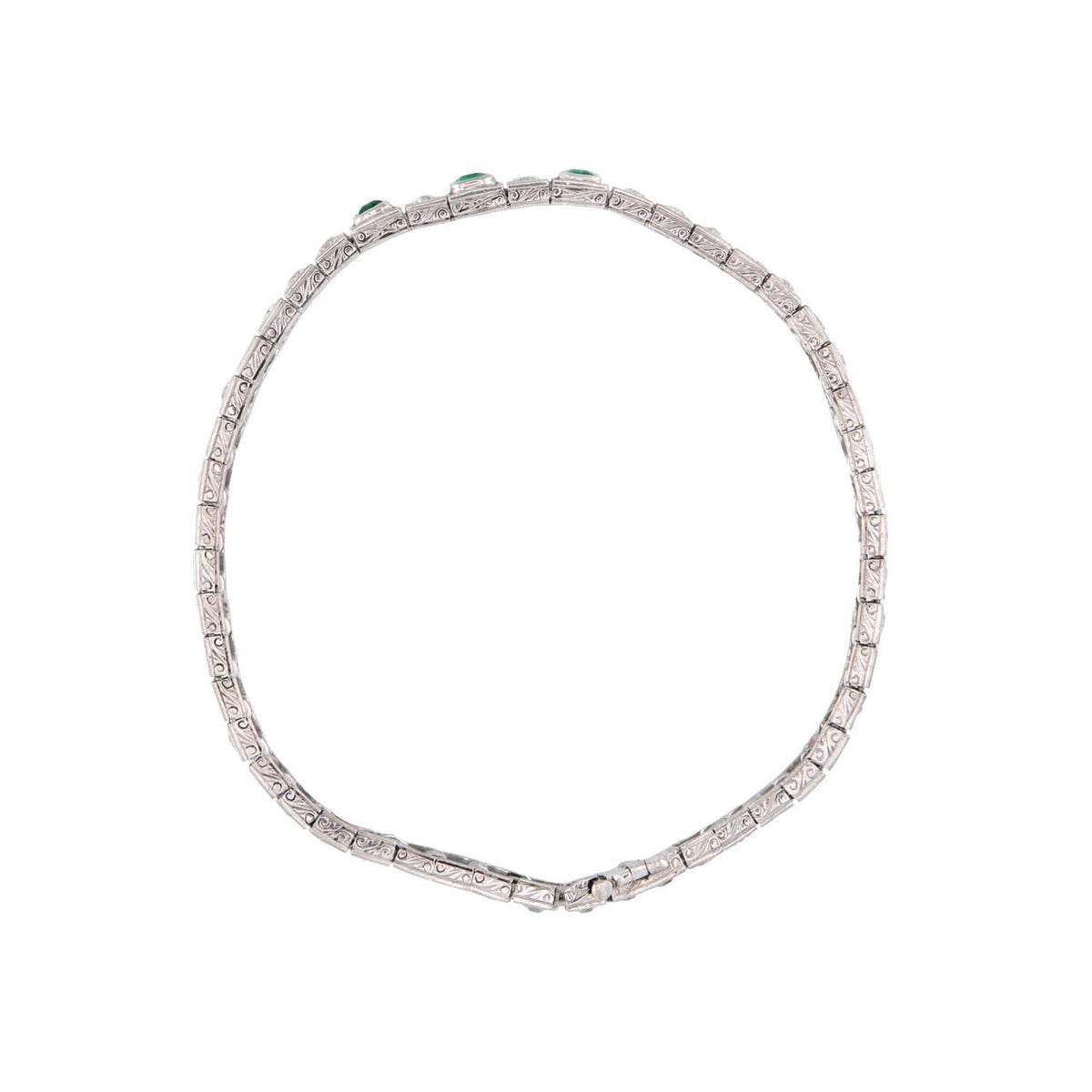 Edwardian Platinum Diamond & Emerald Line Bracelet