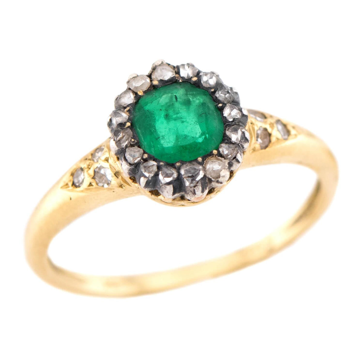 Victorian 18k/Sterling Silver Emerald & Diamond Halo Ring