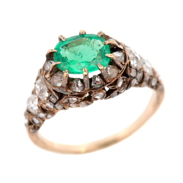 Georgian 18k 1ct Emerald and Diamond Ring