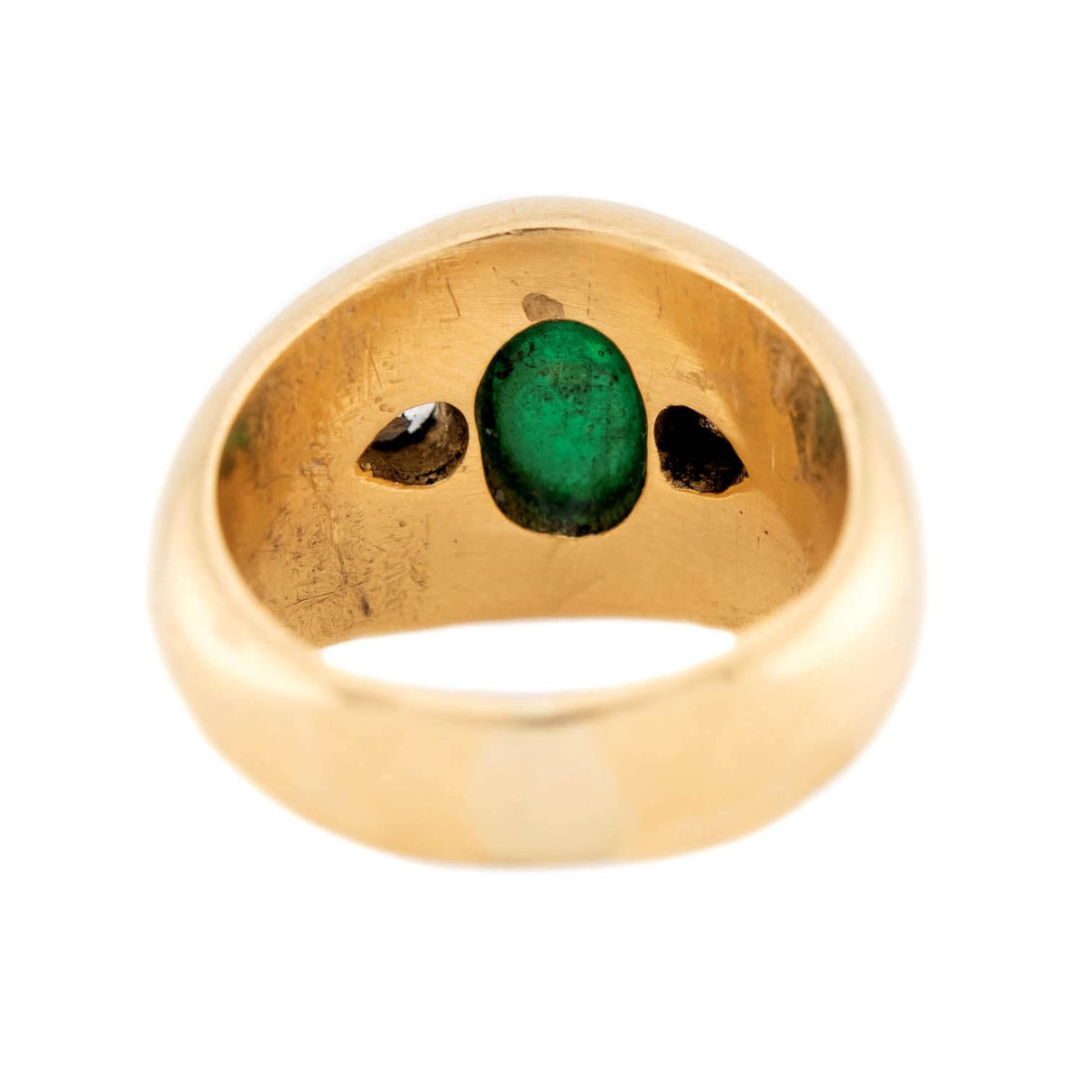 Retro 18k Emerald and Diamond Flush Mount Ring
