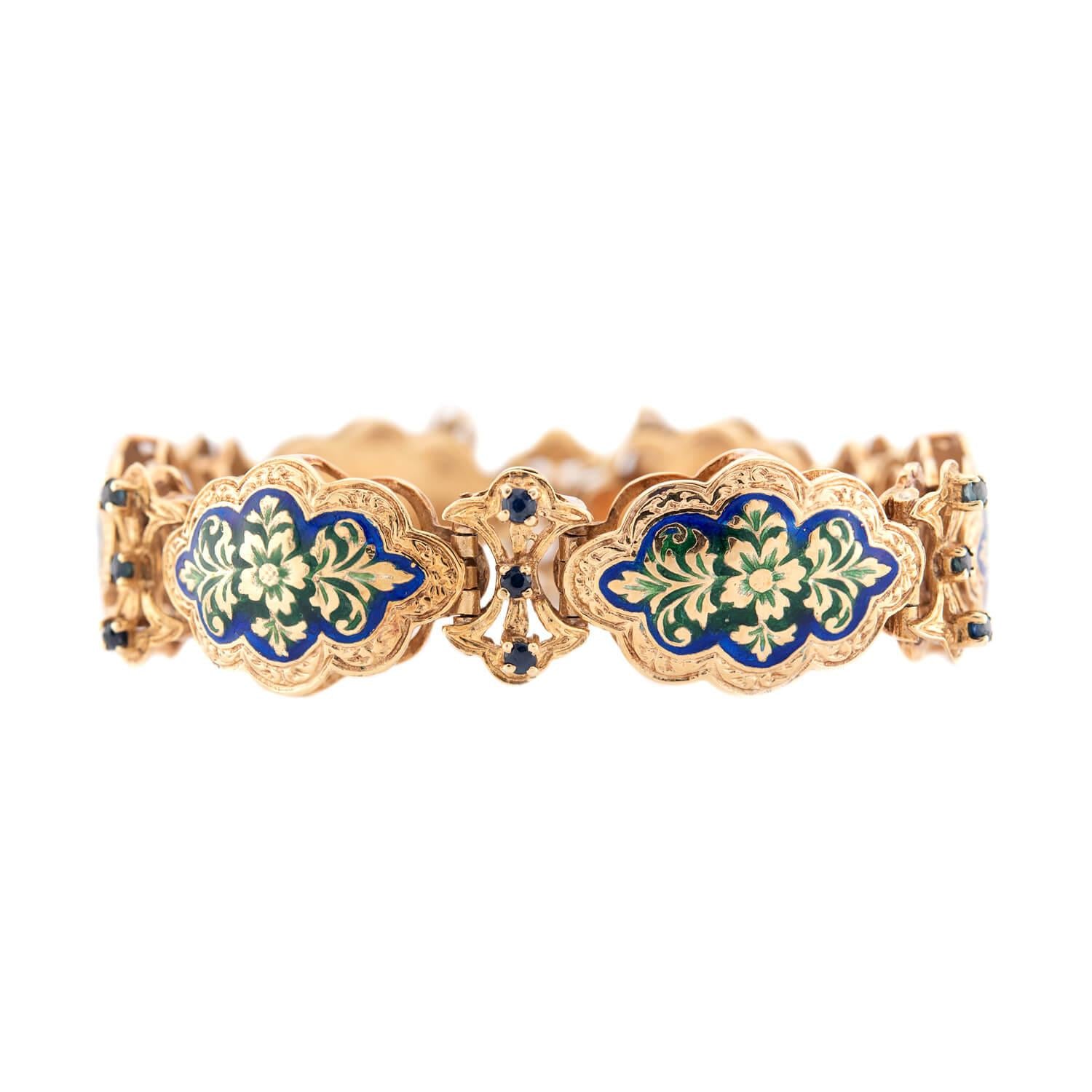 Art Deco 14k Sapphire & Enamel Link Bracelet