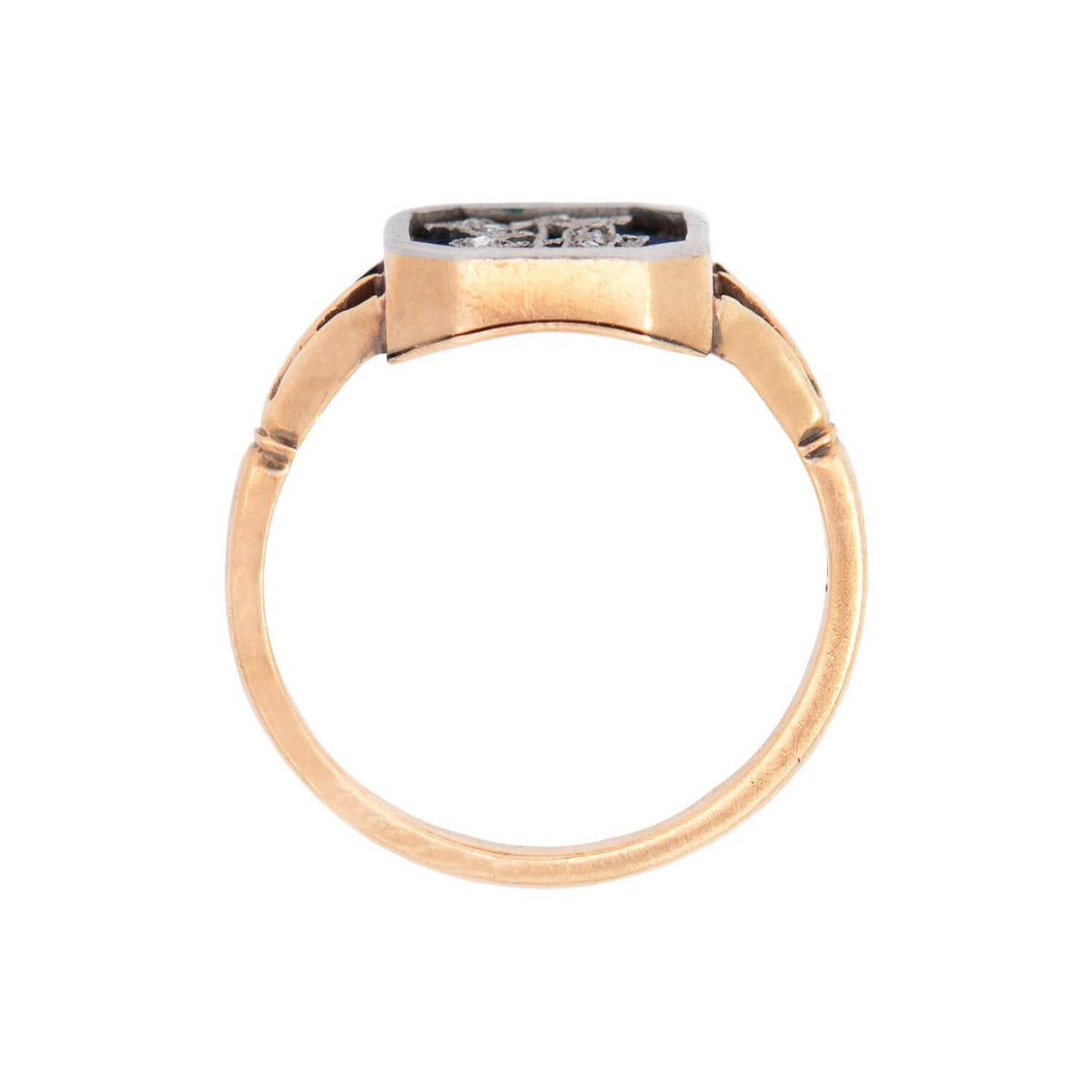 Victorian 18k Diamond and Enamel "R" Ring