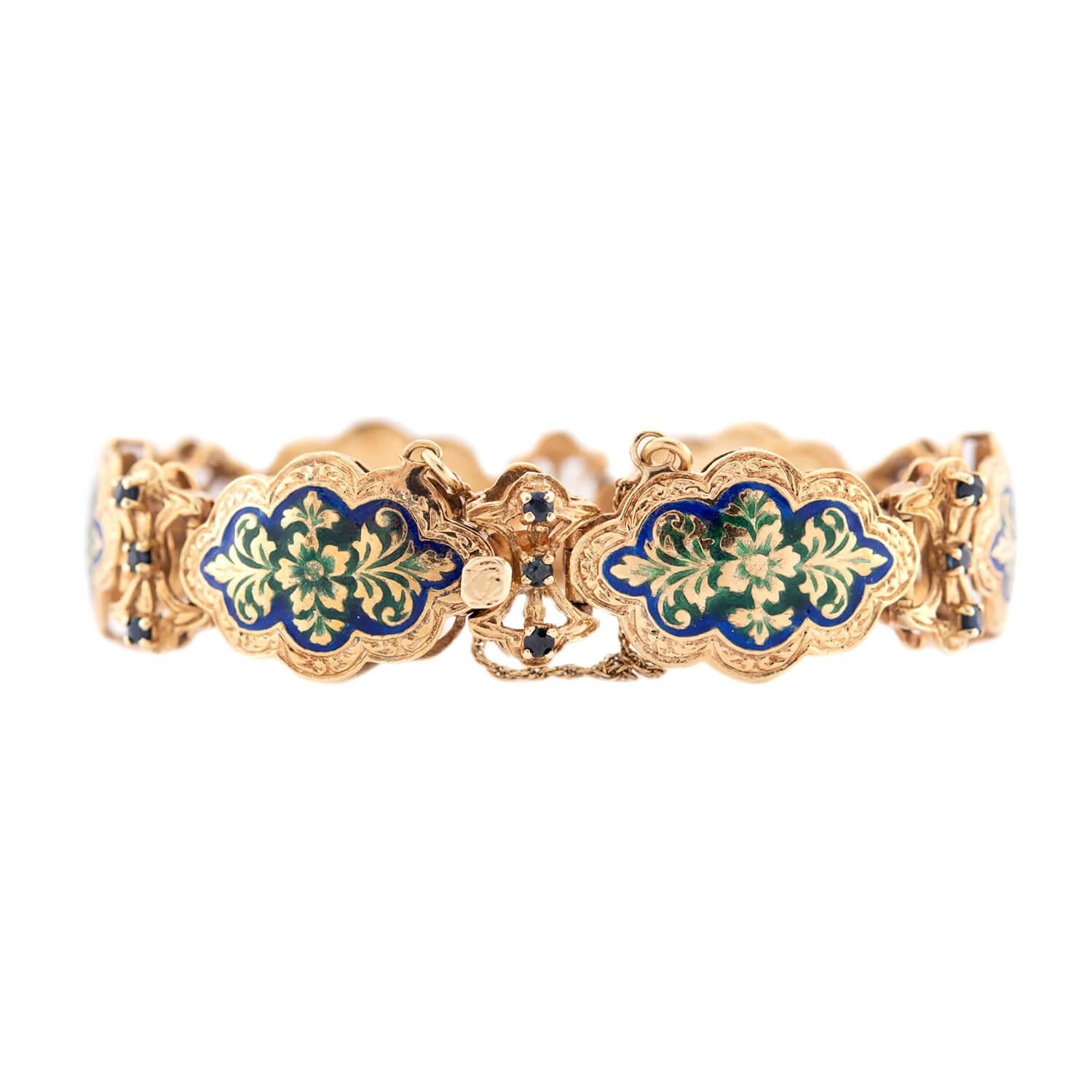 Art Deco 14k Sapphire & Enamel Link Bracelet