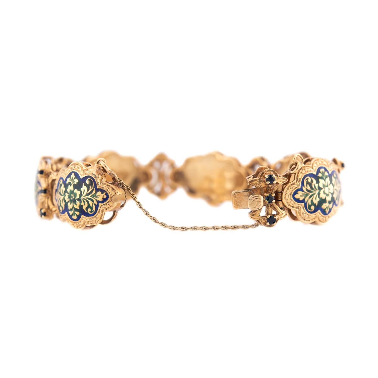 Art Deco 14k Sapphire & Enamel Link Bracelet