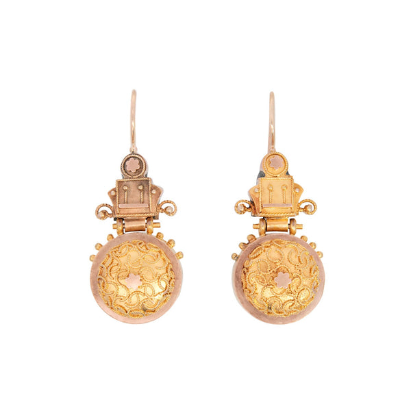 Victorian 14k Yellow/Rose Gold Etruscan Dangle Earrings