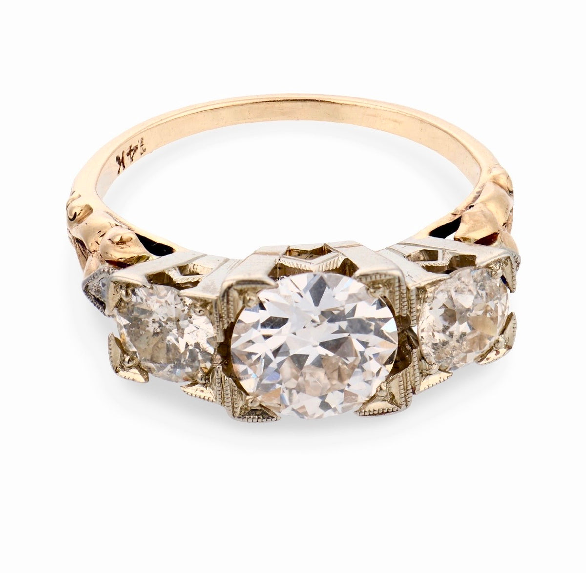 Edwardian 14k/Platinum Diamond Three Stone Ring