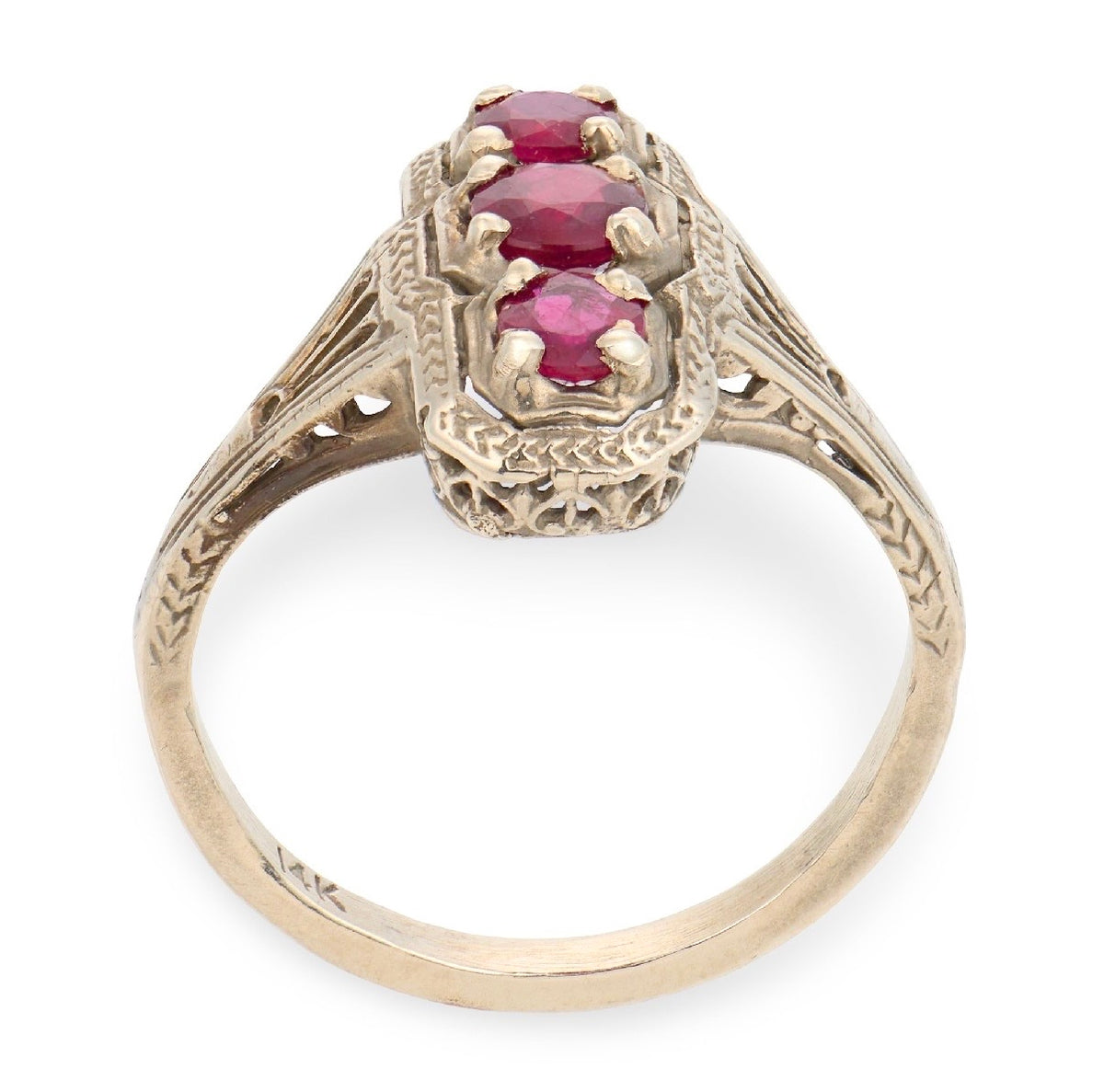 Art Deco 14k Ruby .60ctw Navette filigree Ring