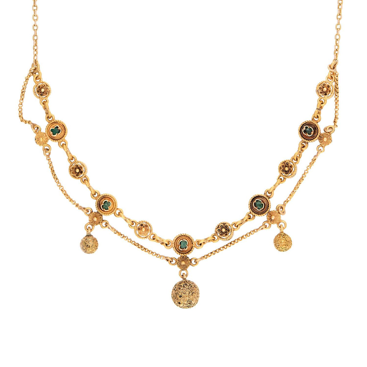 Victorian Italian 18k Multi-Stone Festoon Necklace