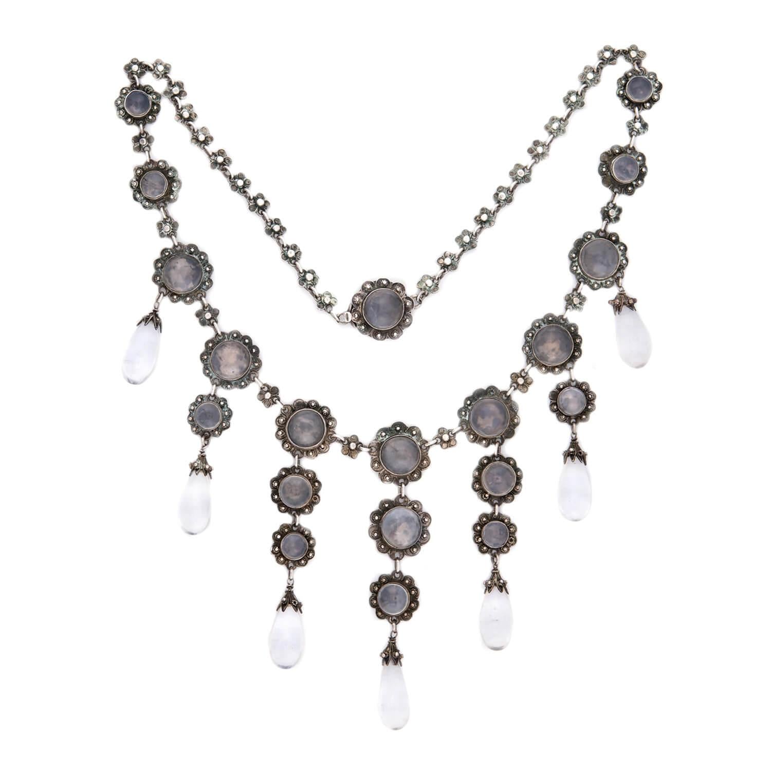 Victorian Sterling Silver Moonstone Festoon Necklace