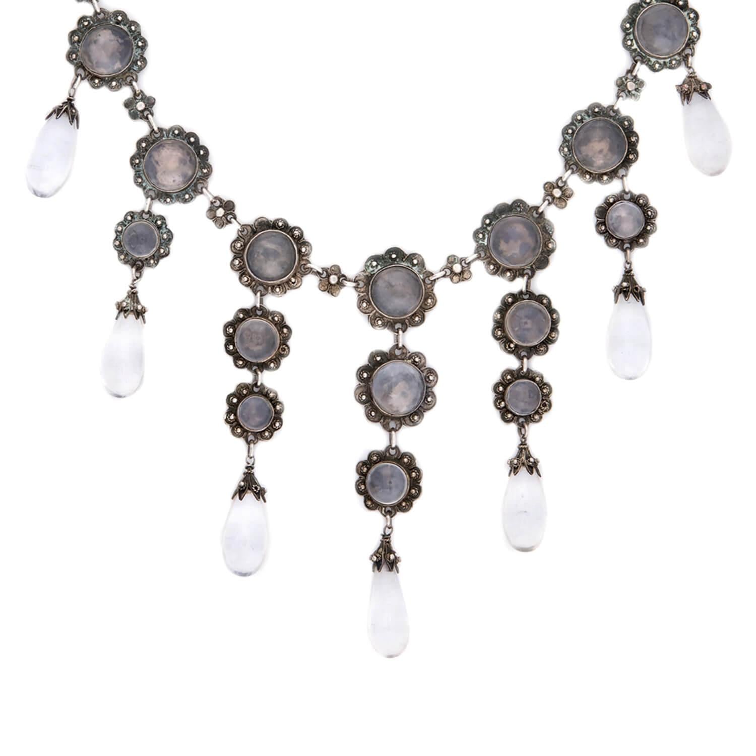 Victorian Sterling Silver Moonstone Festoon Necklace