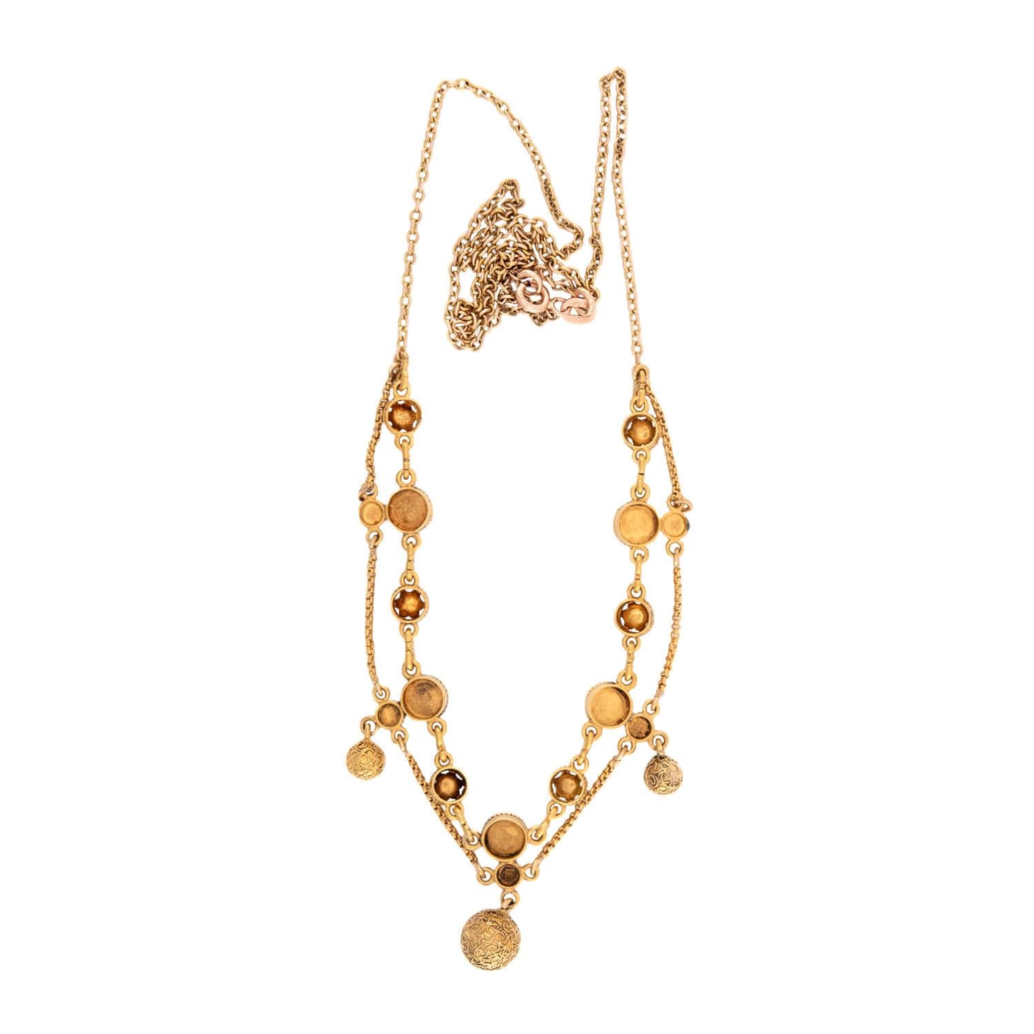 Victorian Italian 18k Multi-Stone Festoon Necklace