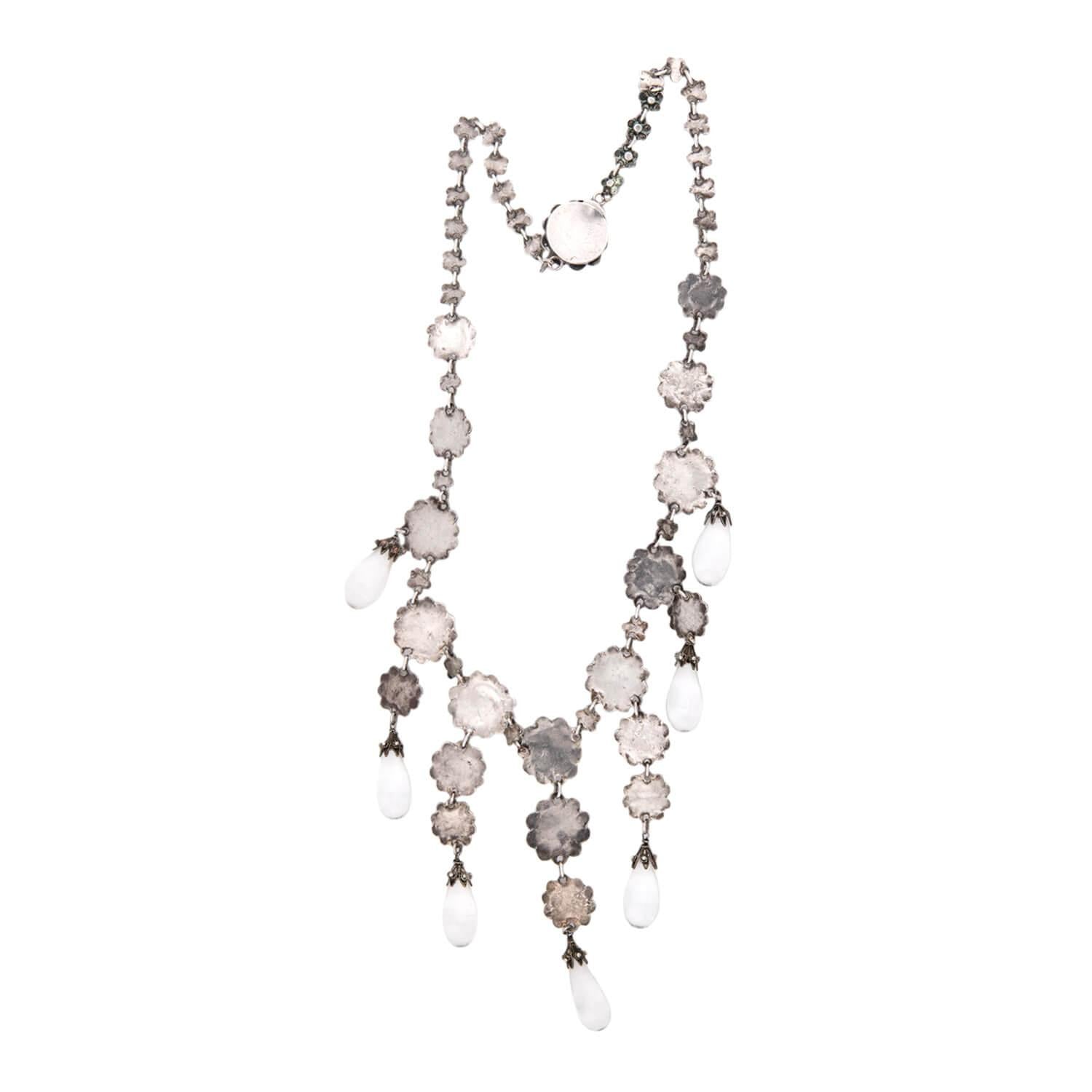 Victorian Sterling Silver Moonstone Festoon Necklace