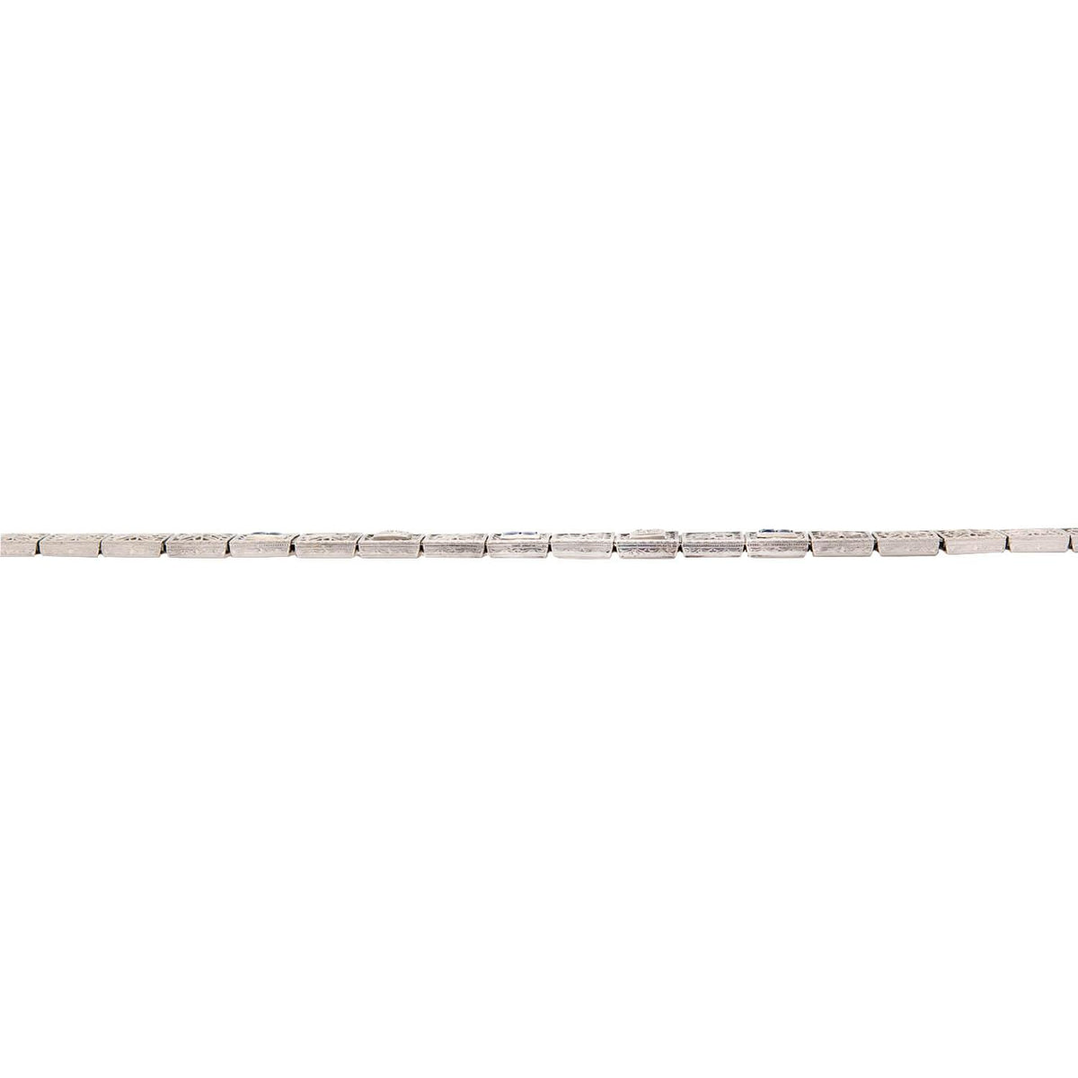 Art Deco 14K/Platinum Top Diamond and Sapphire Filigree Line Bracelet
