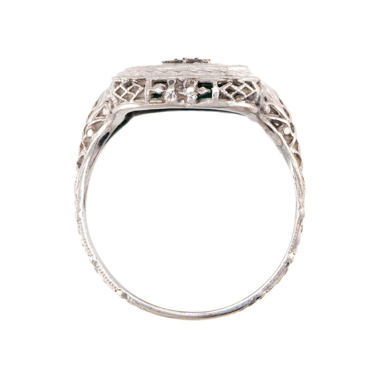 Art Deco 14k Chrysoprase and Diamond Ring