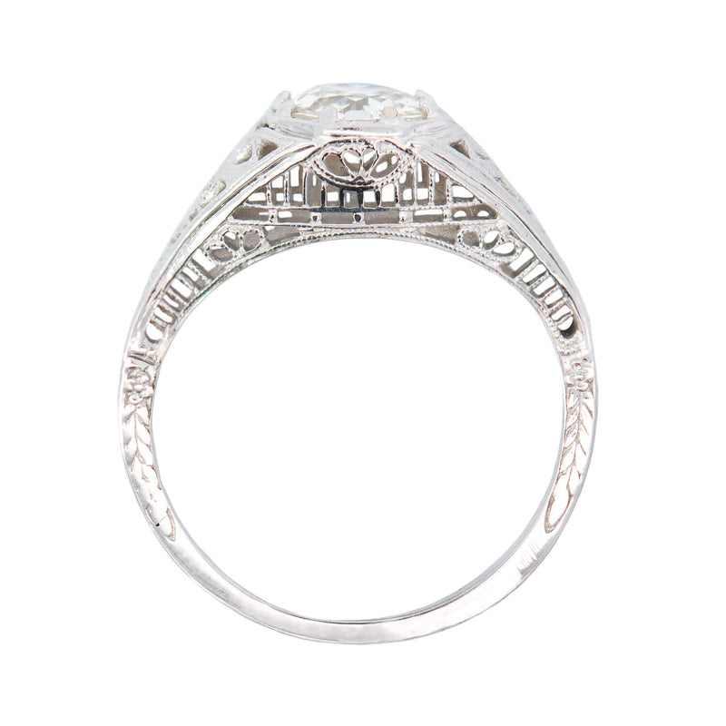 Art Deco 18k White Gold .86ct Diamond Engagement Ring