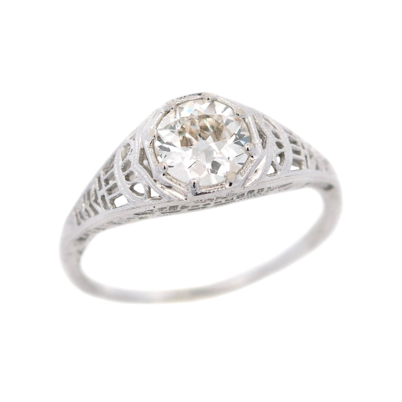 Art Deco 18k White Gold .86ct Diamond Engagement Ring