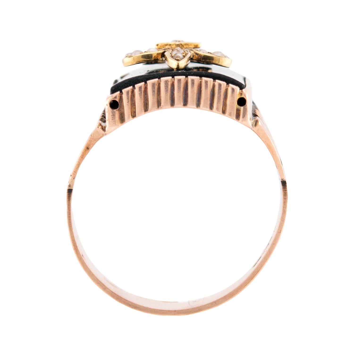 Victorian 10k Onyx & Pearl Fleur-De-Lis Ring