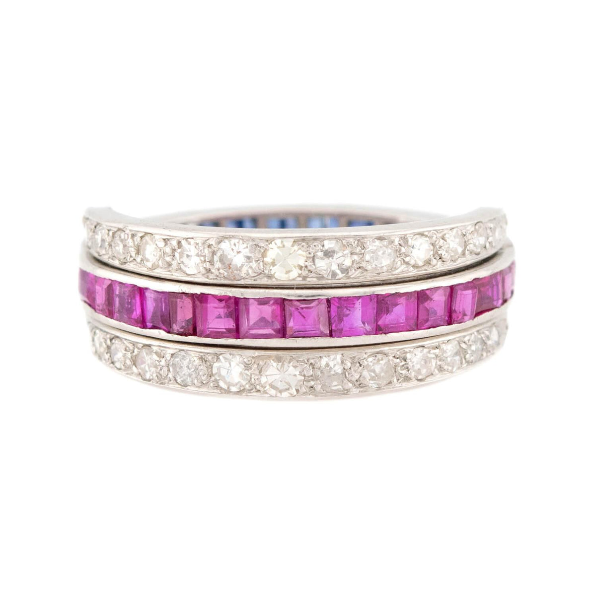 Edwardian Platinum Ruby, Sapphire, & Diamond "Flip" Ring