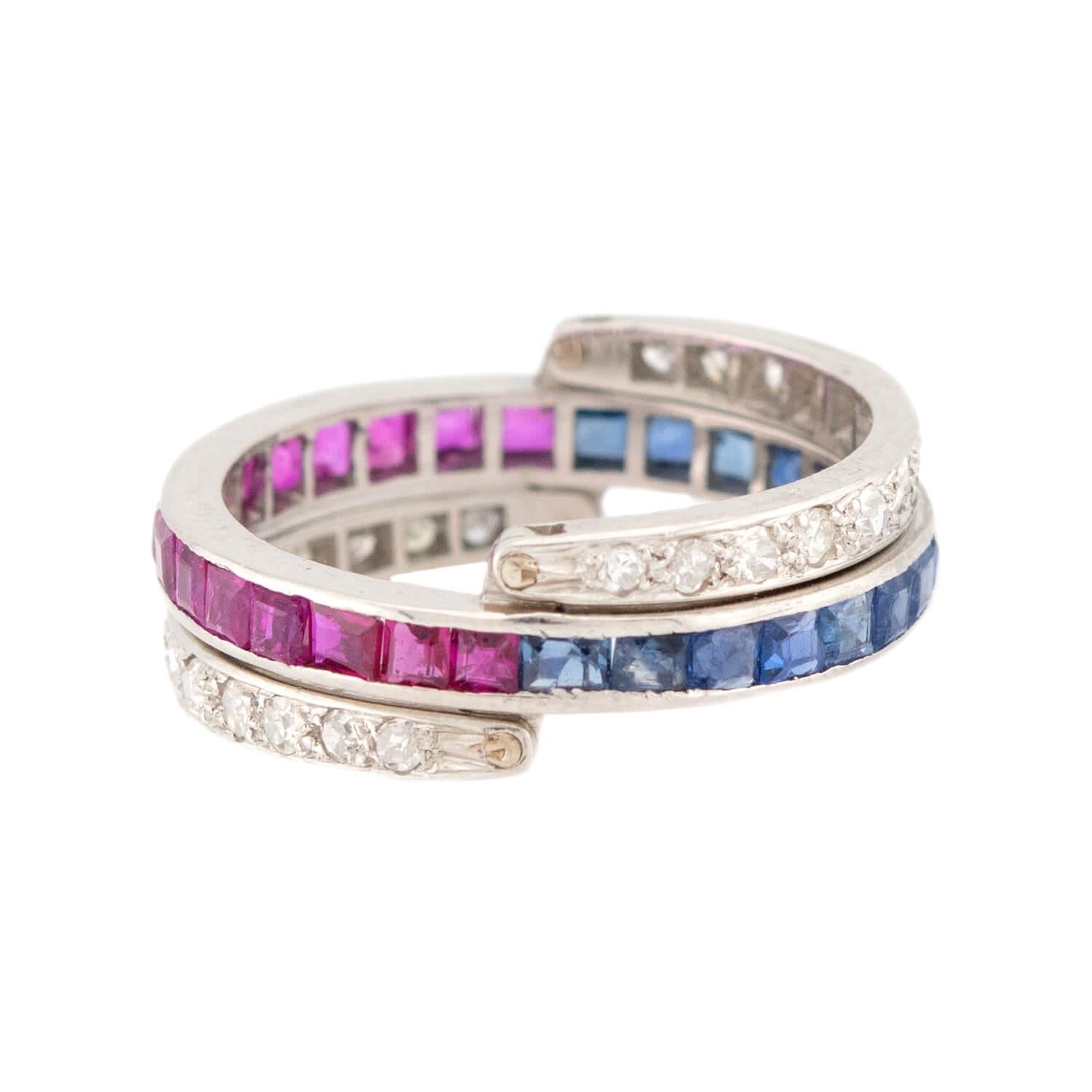 Edwardian Platinum Ruby, Sapphire, & Diamond "Flip" Ring