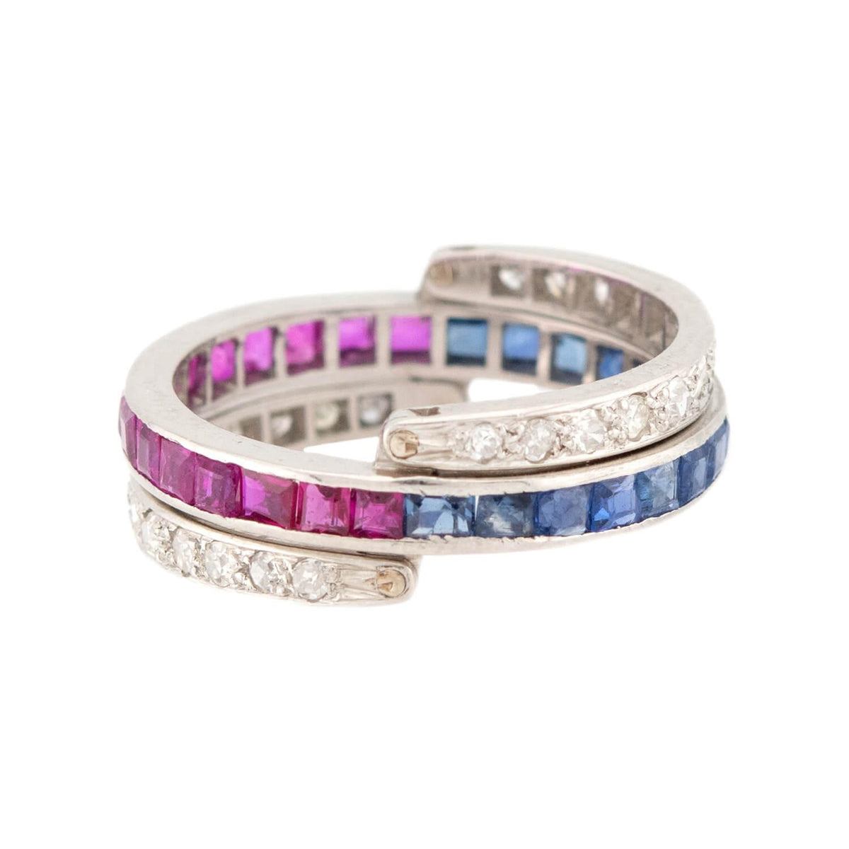 Edwardian Platinum Ruby, Sapphire, & Diamond "Flip" Ring