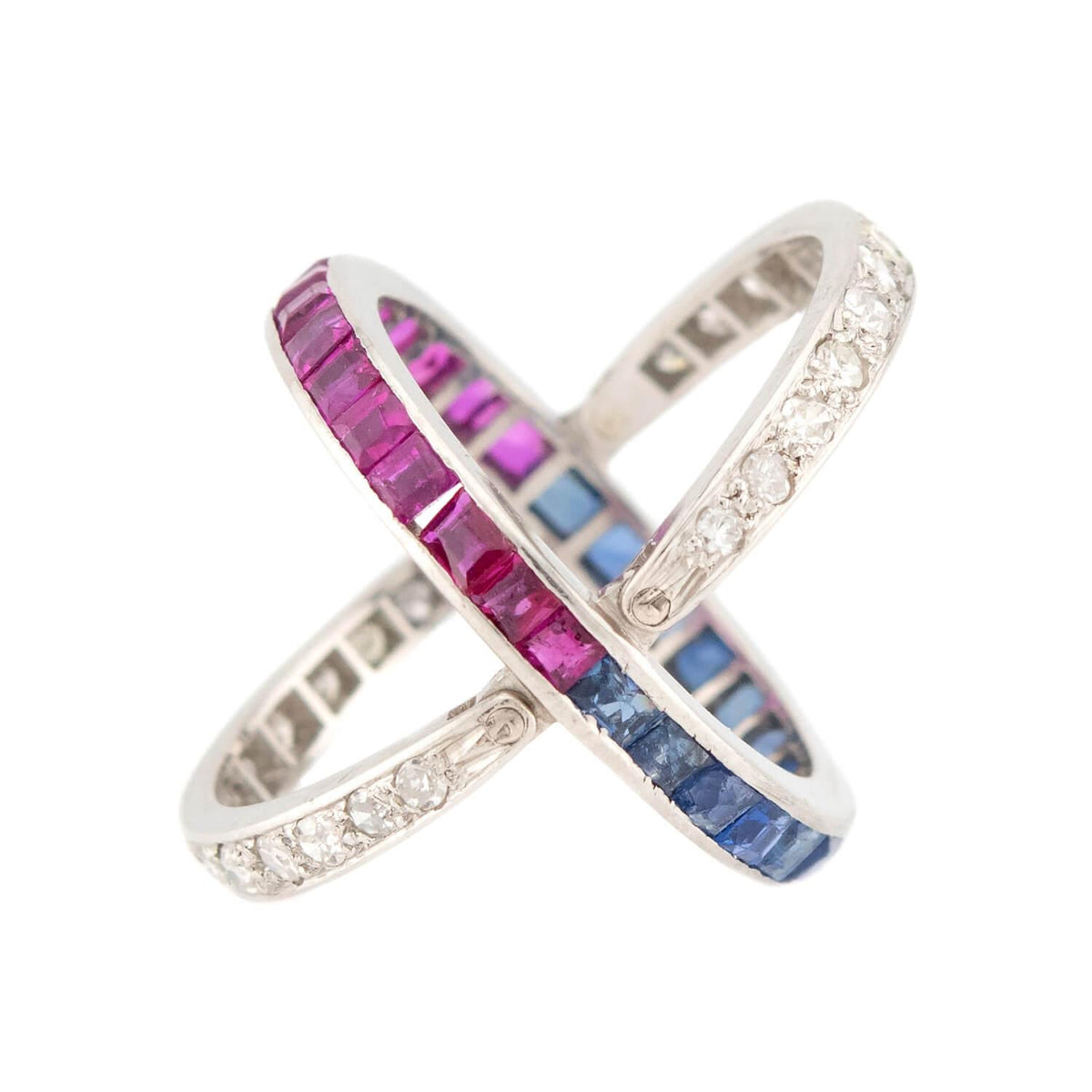 Edwardian Platinum Ruby, Sapphire, & Diamond "Flip" Ring