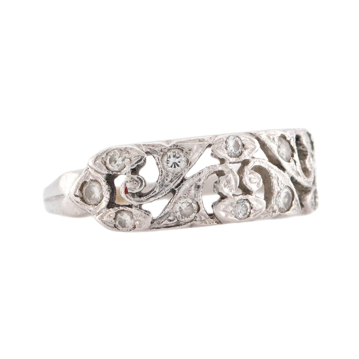 Art Deco Platinum Diamond Swirling-Motif Cutout Ring