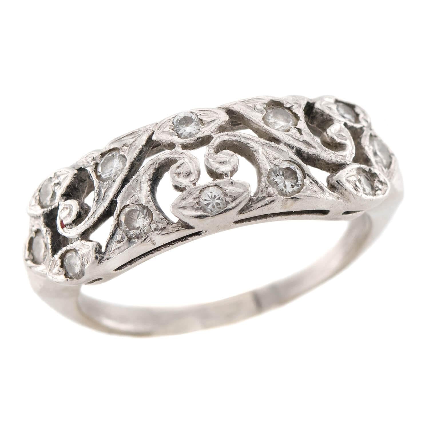 Art Deco Platinum Diamond Swirling-Motif Cutout Ring