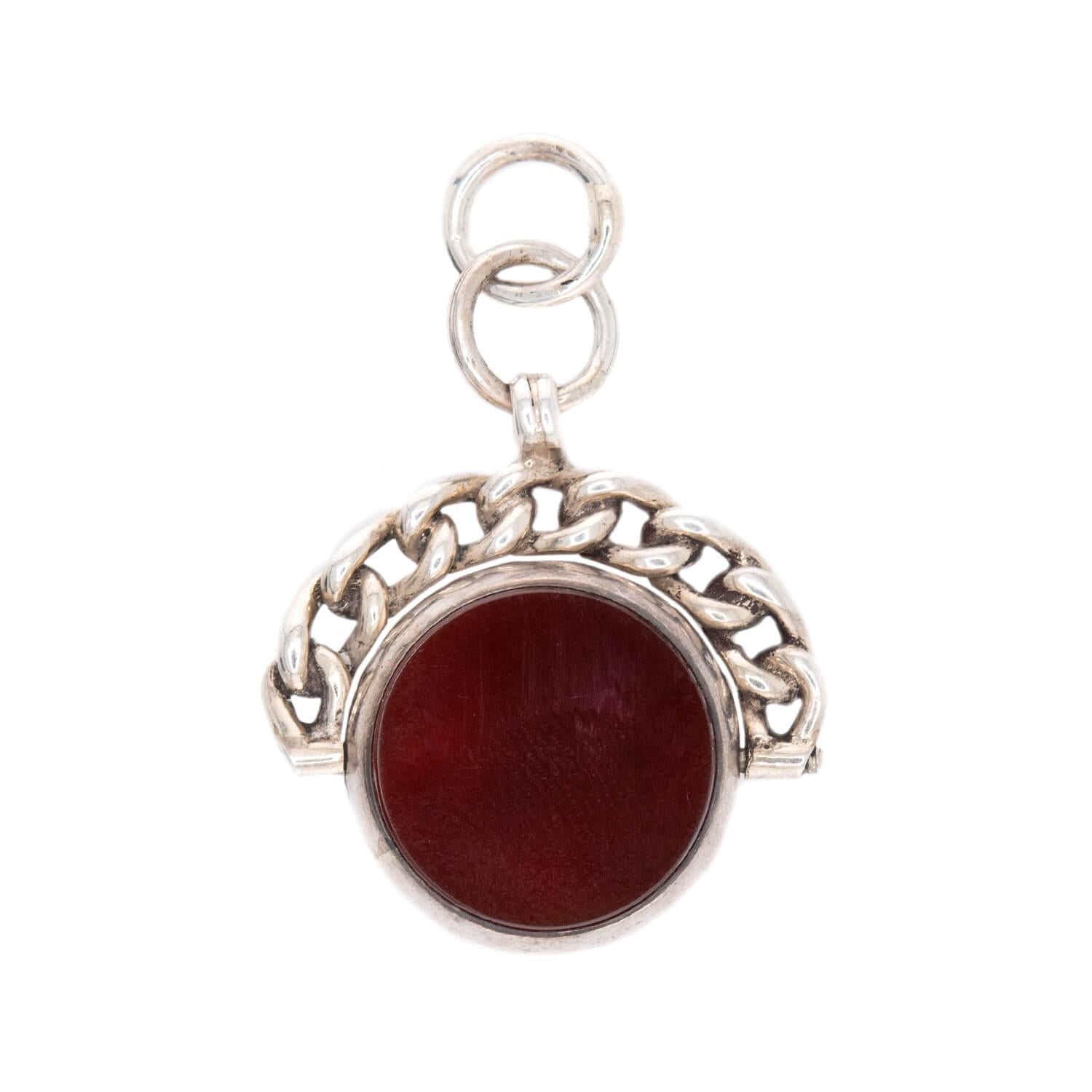 Victorian English Sterling Silver Carnelian & Bloodstone Spinner Fob