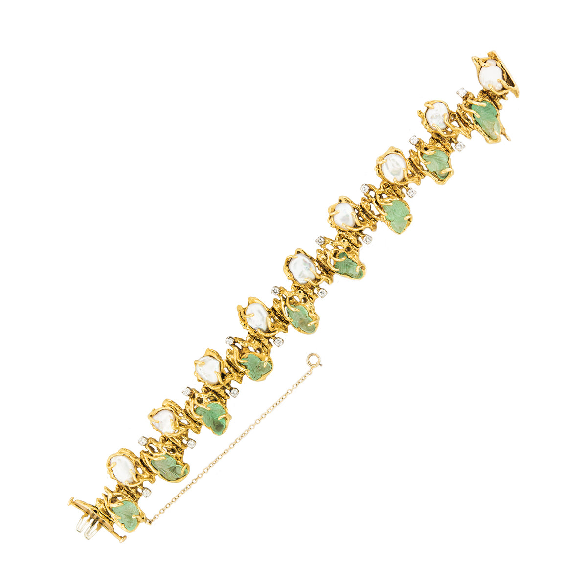 Vintage 18k Emerald 20ctw, Pearls, & Diamond Bracelet 43 DWT