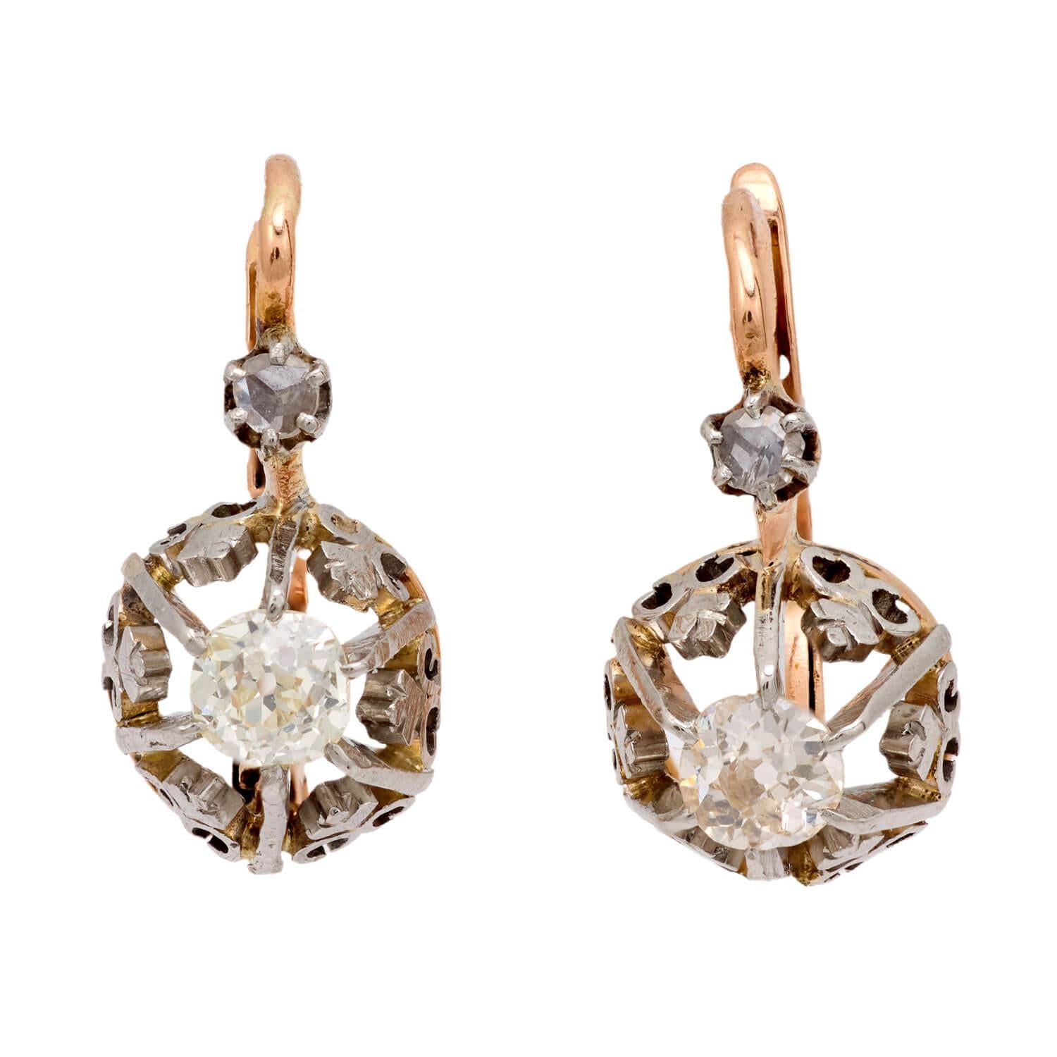 Edwardian French 18k/Platinum Diamond Earrings