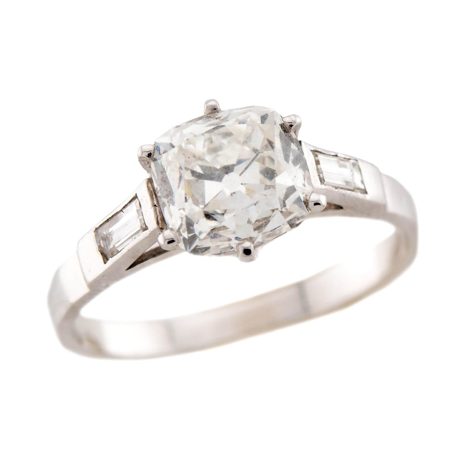 Retro French Platinum GIA Diamond Engagement Ring 2.19ct