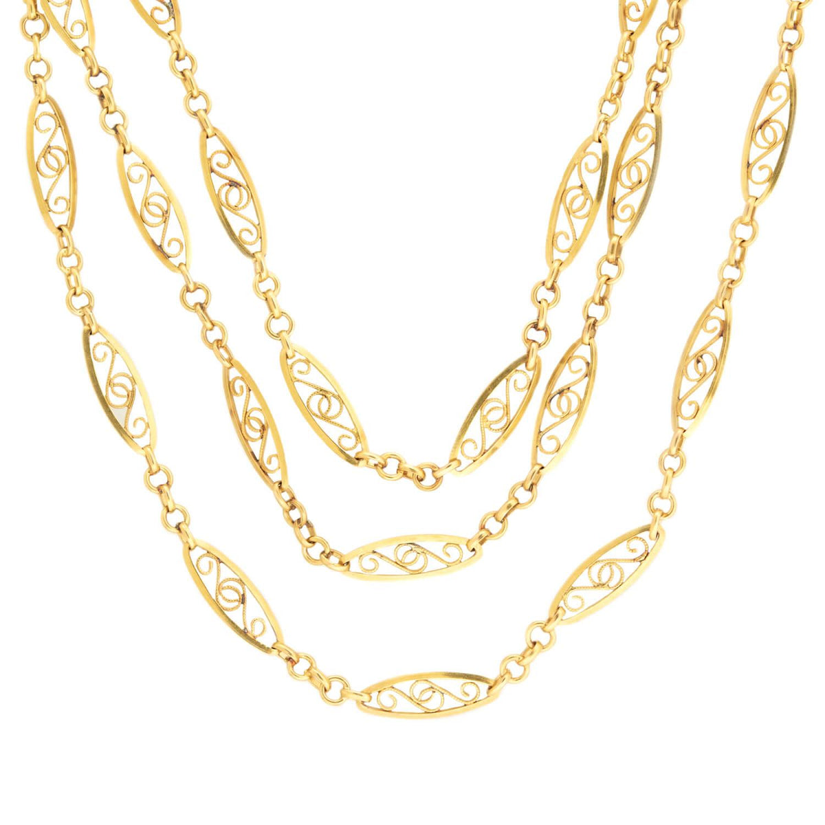 Art Nouveau 18k French Wire Panel Link Necklace