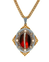 Victorian 18k Enameled Banded Agate Pendant with Chrysoberyl & Pearls