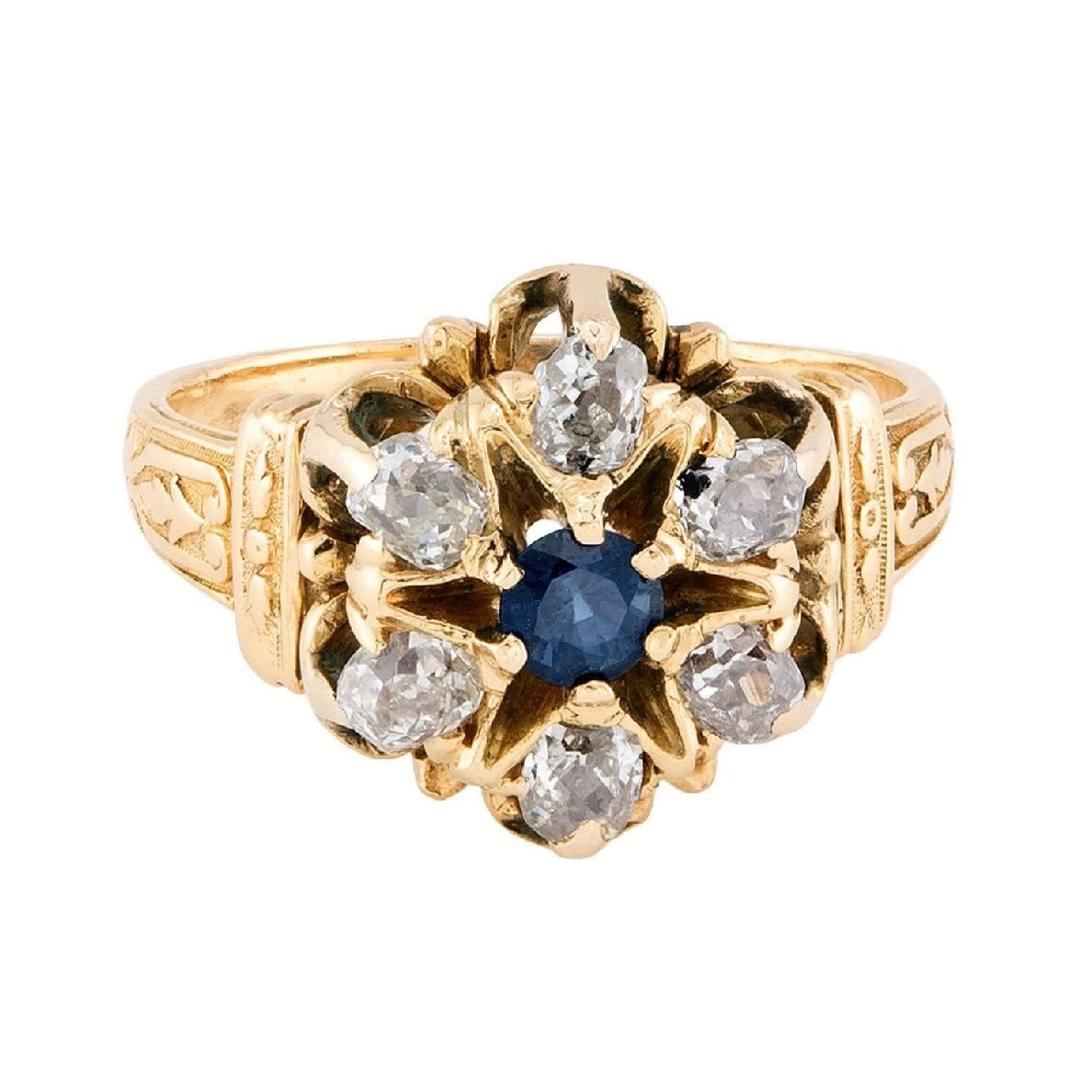 Victorian 14k Sapphire & Diamond Halo Ring