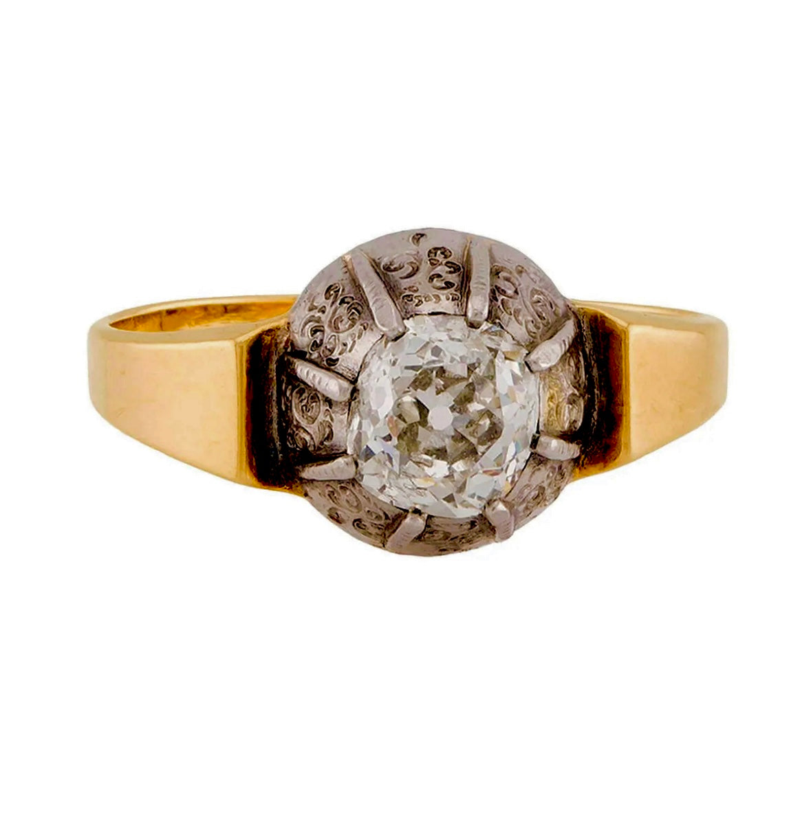 Victorian 18k/Sterling Silver Diamond Engagement Ring .85ct