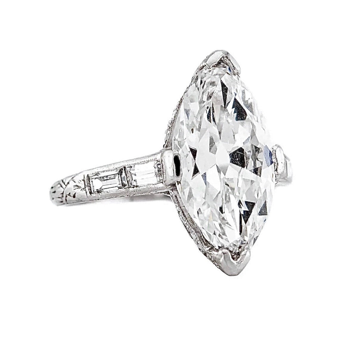 Art Deco Platinum GIA Diamond Engagement Ring 3.34ct