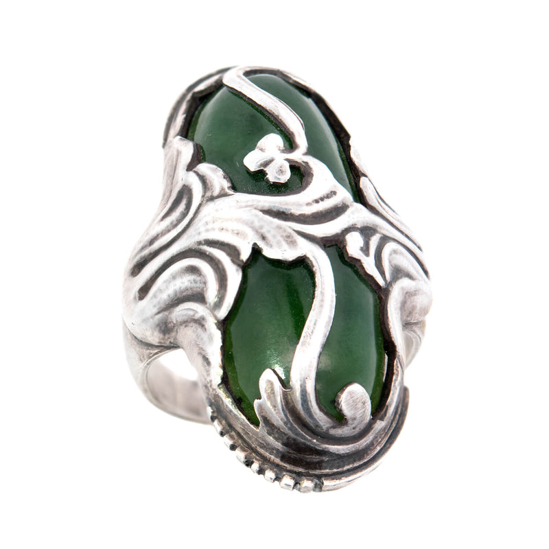 GEORGE JENSEN Retro Sterling Silver Green Agate Ring