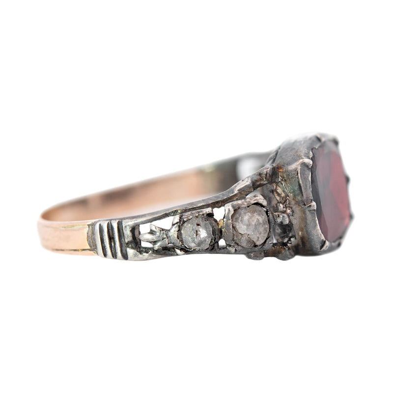 Georgian 14k/Sterling Rose Cut Diamond + Garnet Ring