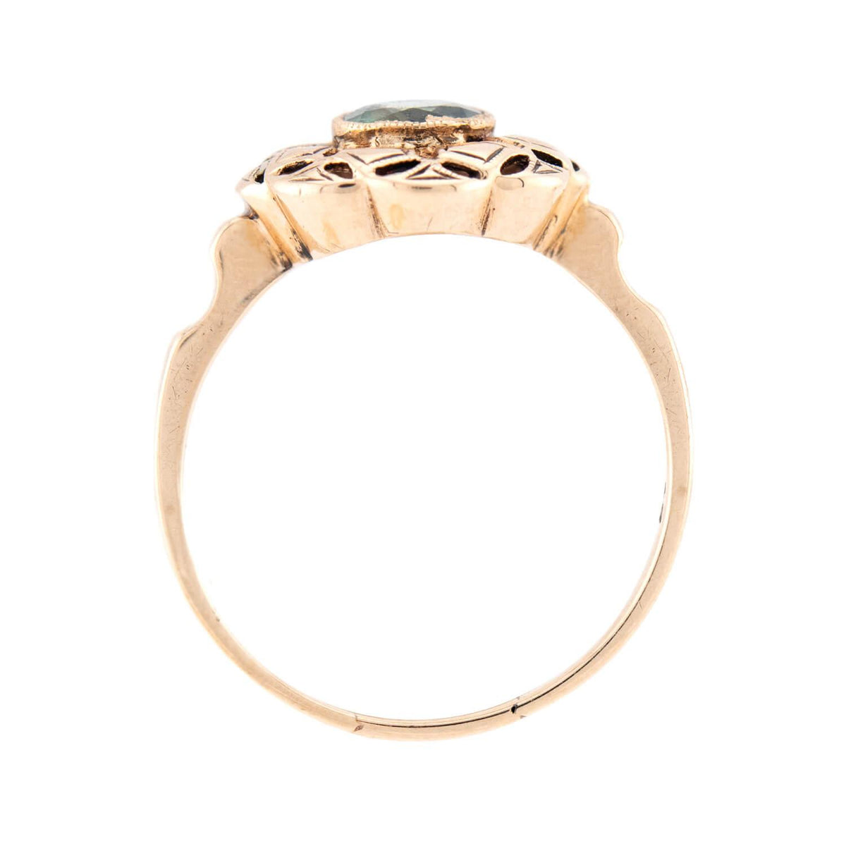 Art Deco 10k Green Garnet Floral Motif Ring