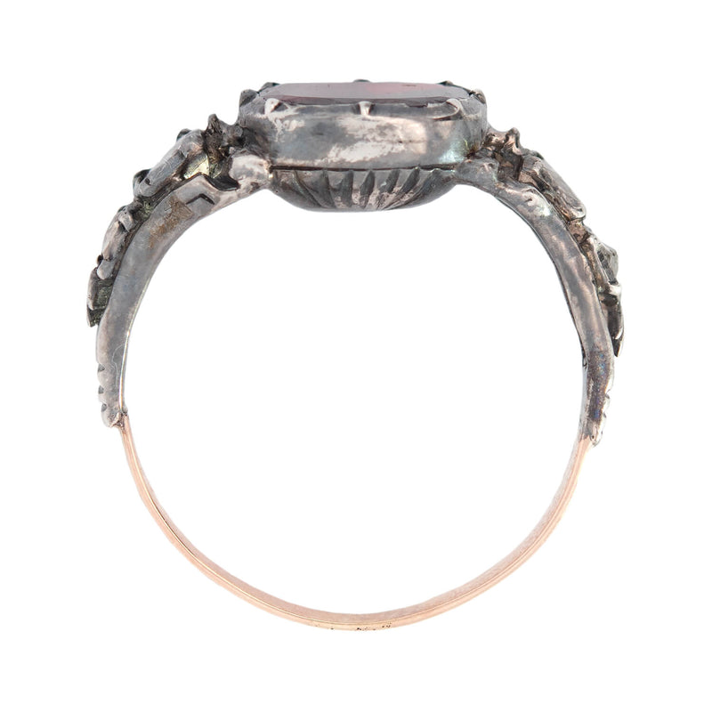 Georgian 14k/Sterling Rose Cut Diamond + Garnet Ring