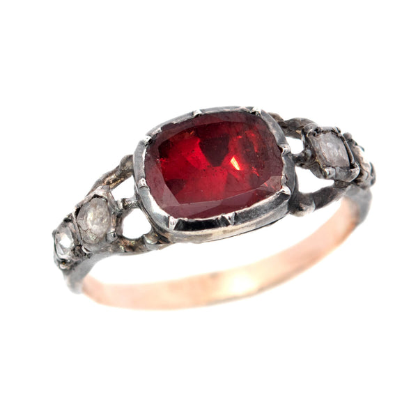 Georgian 14k/Sterling Rose Cut Diamond + Garnet Ring