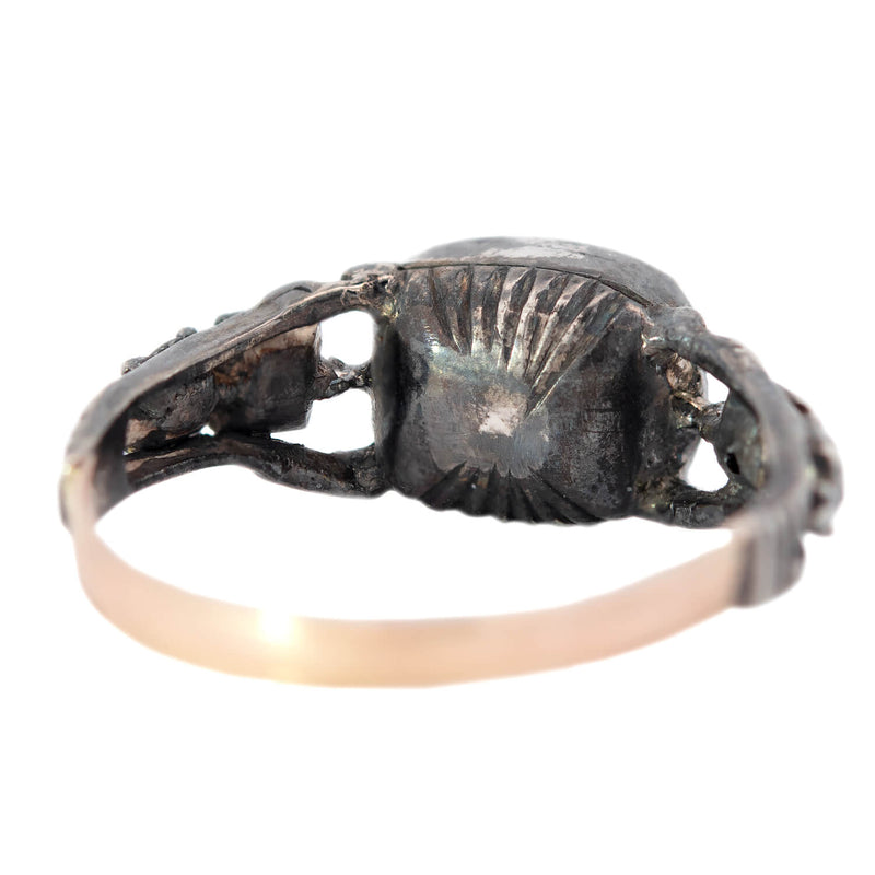 Georgian 14k/Sterling Rose Cut Diamond + Garnet Ring