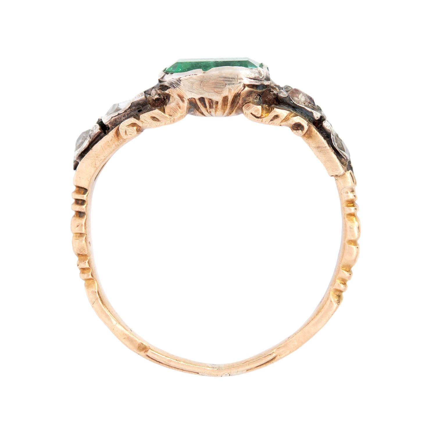 Georgian 18k/Sterling Silver Emerald and Rose Cut Diamond Engagement Ring