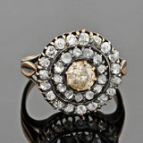18kt Mine & Rose Cut Diamond Double Halo Cluster Ring 1.90ctw
