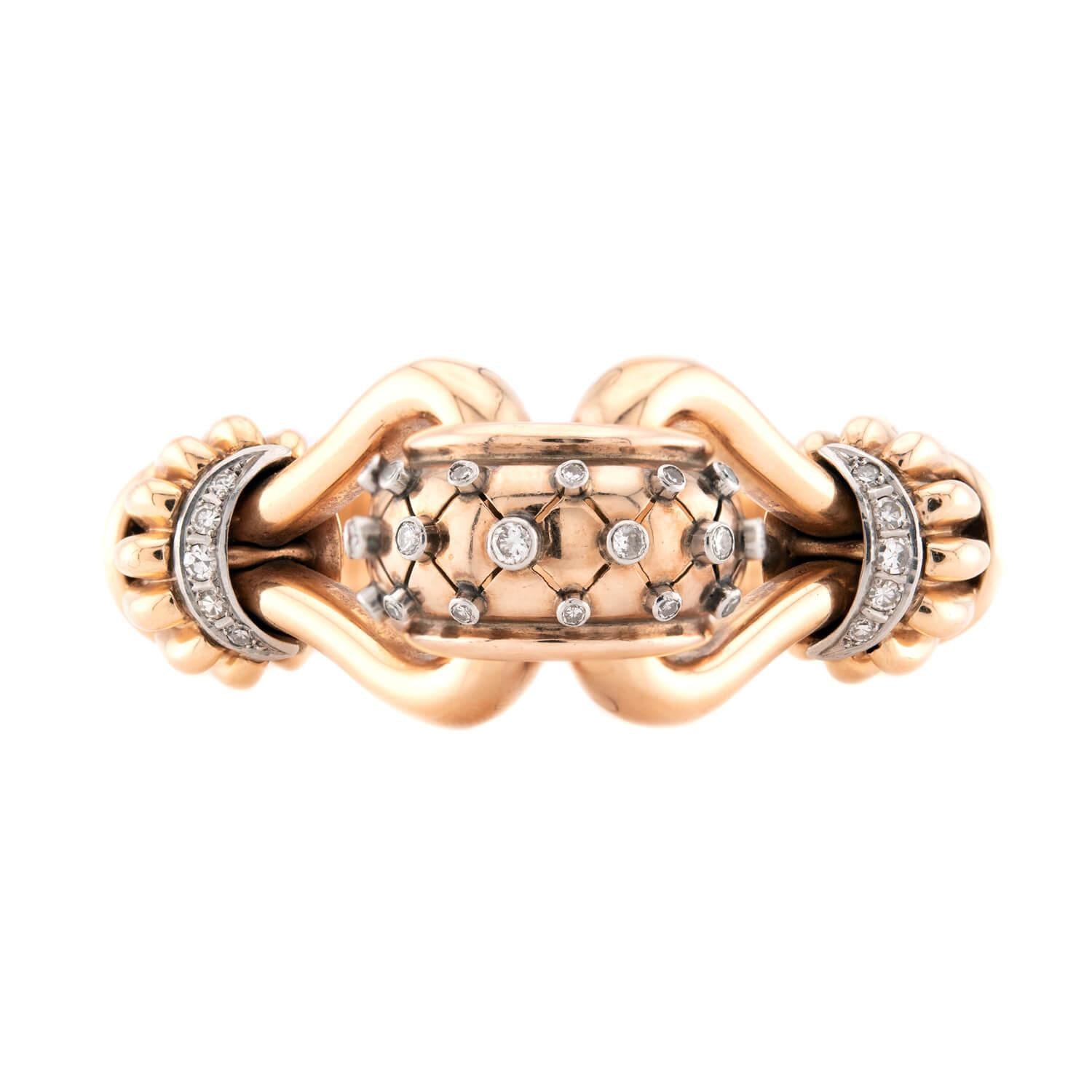 Retro 18k/Platinum Diamond Gooseneck Bracelet