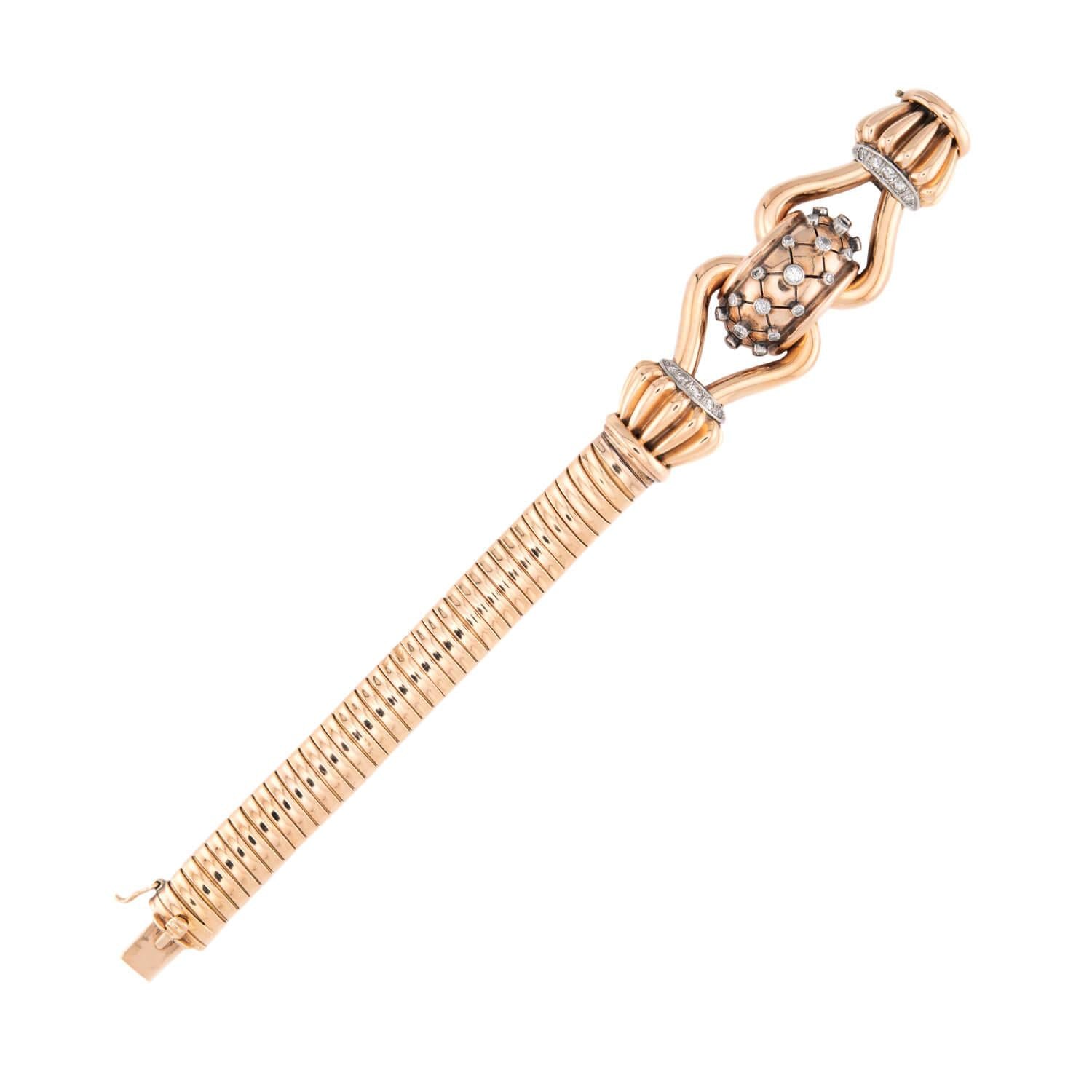 Retro 18k/Platinum Diamond Gooseneck Bracelet