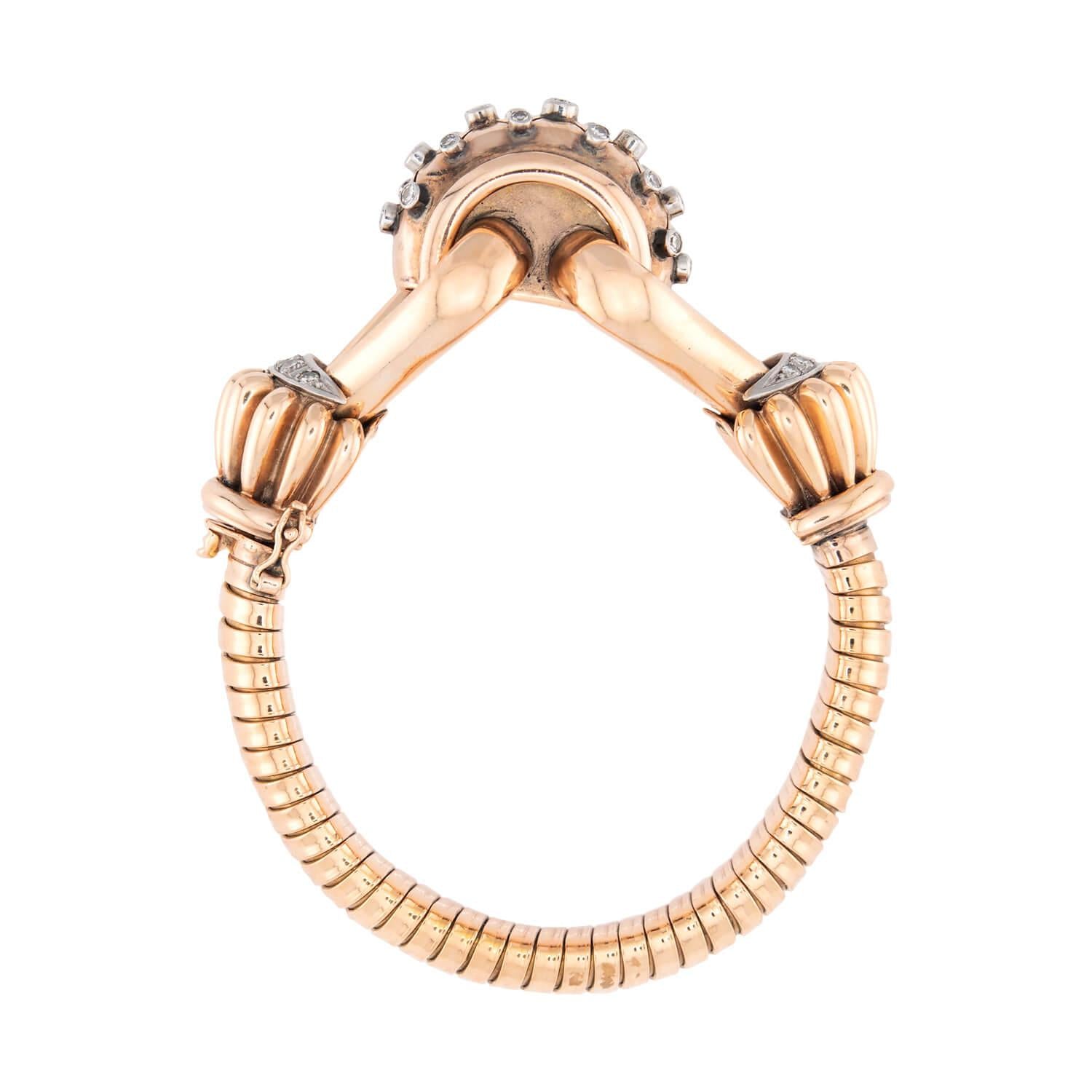 Retro 18k/Platinum Diamond Gooseneck Bracelet