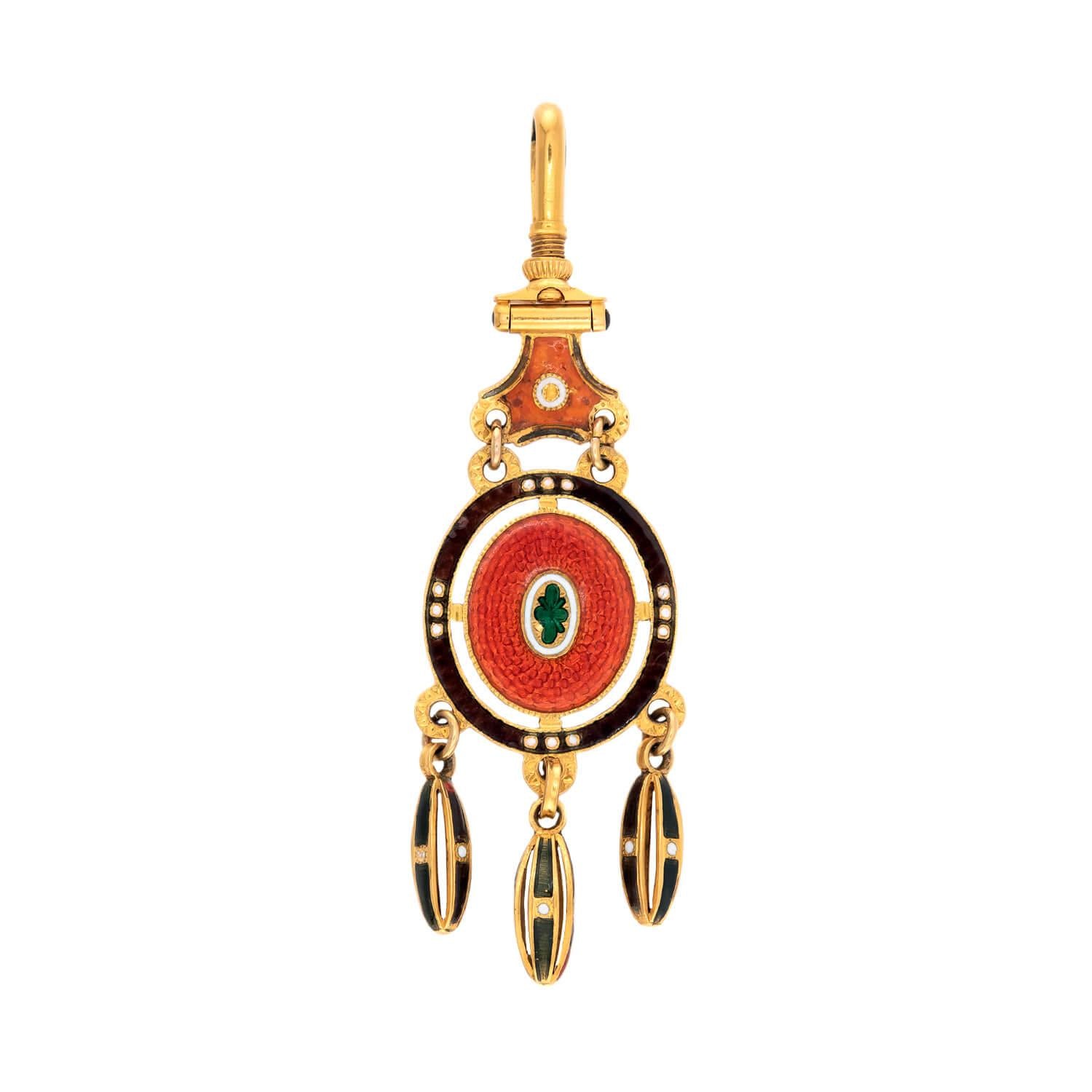 Victorian 14k Guilloche Enamel Fob